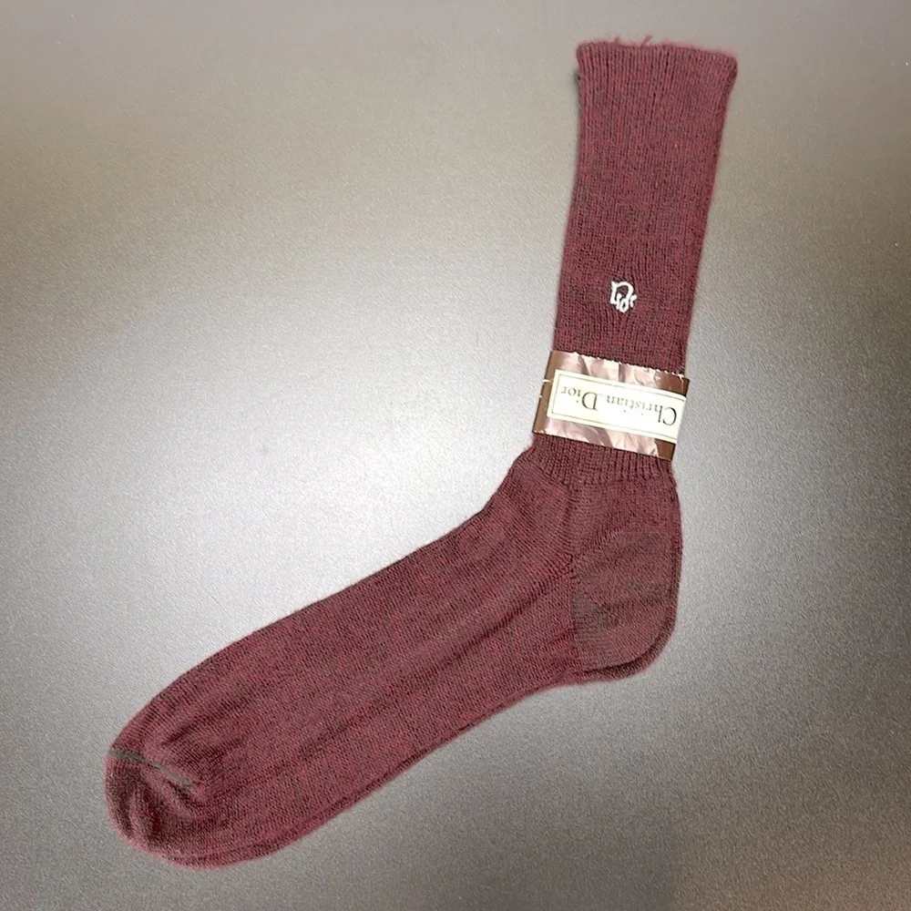 Vtg Christian Dior Burgundy Orlon Acrylic Nylon Socks‎ Size 10-13 NWT